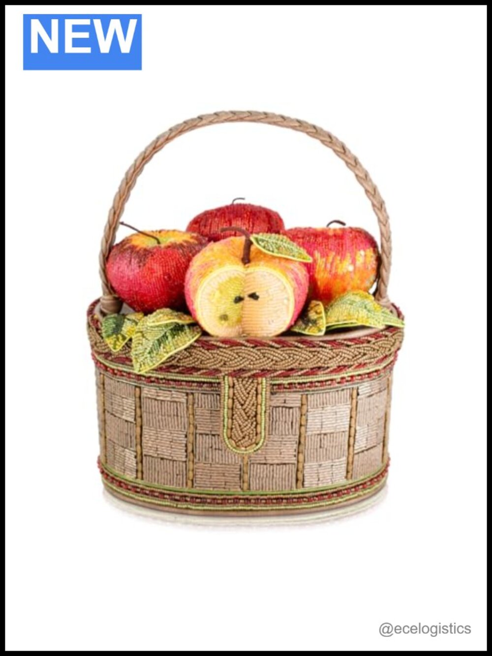 Hand-Beaded Apple Top Handle Bag with Rhinestones, Harness Inspired